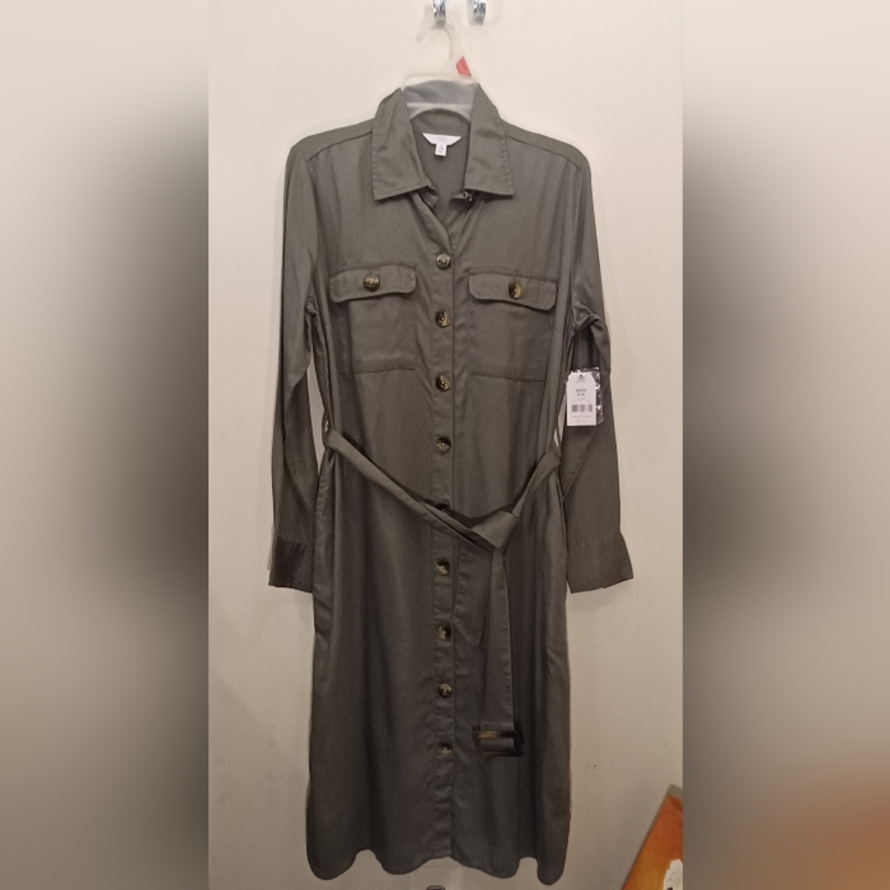 Women's Olive Green Button Front Shirt Dress Small